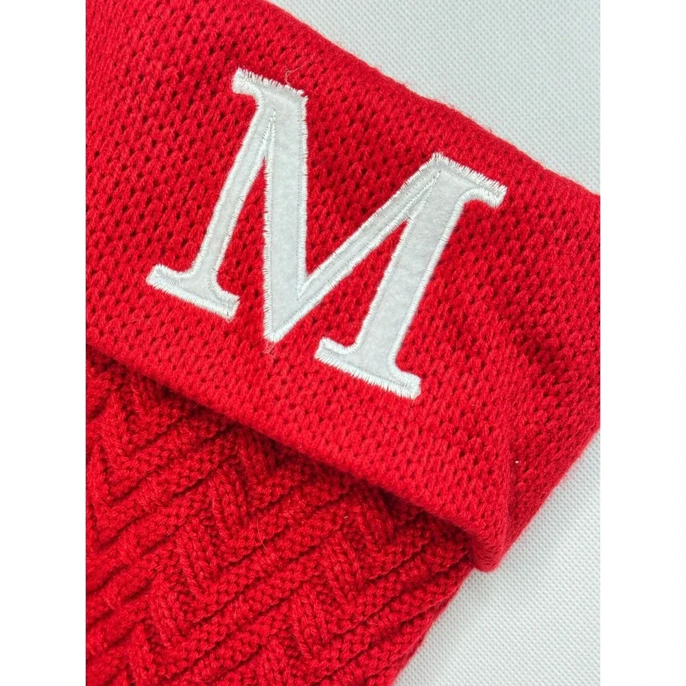 Holiday‎ Time Red Knit Christmas Stocking M Monogram 18